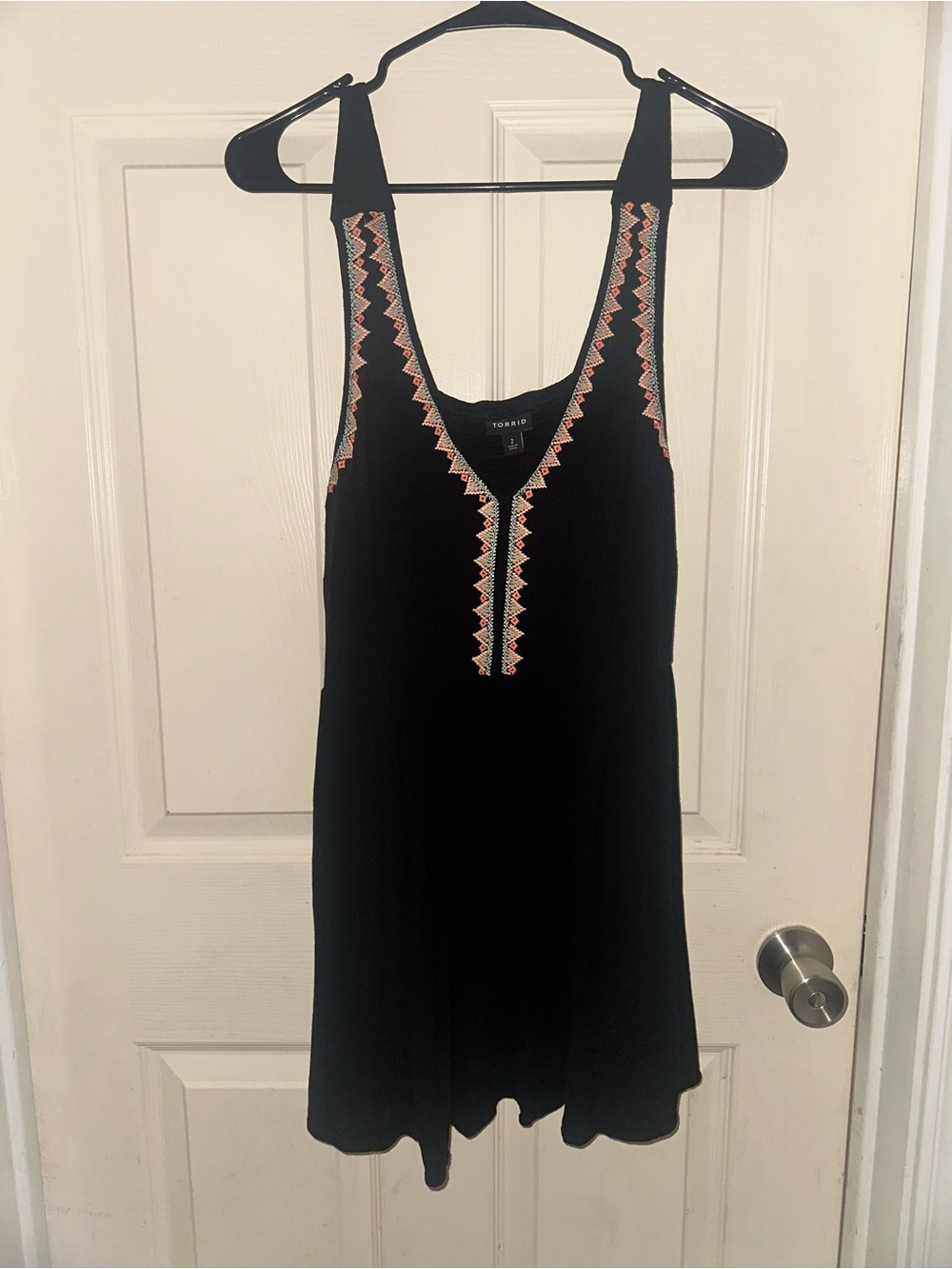 Black Embroidered Tank  with Pink teal & Cream Accent